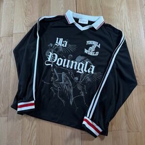 YoungLA 8041 Eternal Soccer Jersey Black Mens Large Long Sleeve Collared